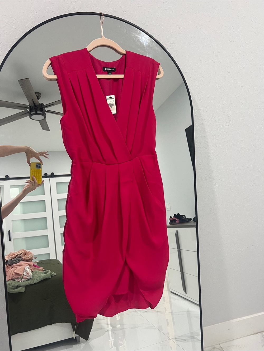 Express Fuchsia Sleeveless Wrap-Style Midi Dress